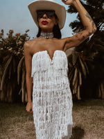 Boho Western Fringe Wedding Gown, Bachelorette Party Dress, Western Bride Gypsy Bohemian Festival Outfit, Sequin Fringe Maxi Dress