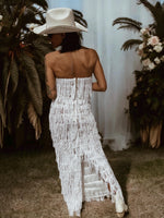 Boho Western Fringe Wedding Gown, Bachelorette Party Dress, Western Bride Gypsy Bohemian Festival Outfit, Sequin Fringe Maxi Dress