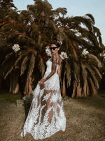 Boho Bridal Mini Wedding Party Gown With Detachable Train Bohemian Reception Dress Bachelorette Party Elopement Dress Fringe Dress Tulle