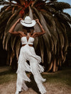 Boho Bridal Cut Out Tassel Fringe Jumpsuit Bachelorette Party Outfit Wedding Reception Dress