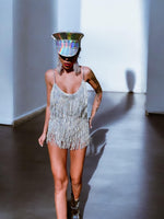 Festival Sequin Fringe Rainbow Bodysuit Romper Diamond Bachelorette Cowgirl Dress Fringe  Dress Rave Outfit Engagement Photoshoot