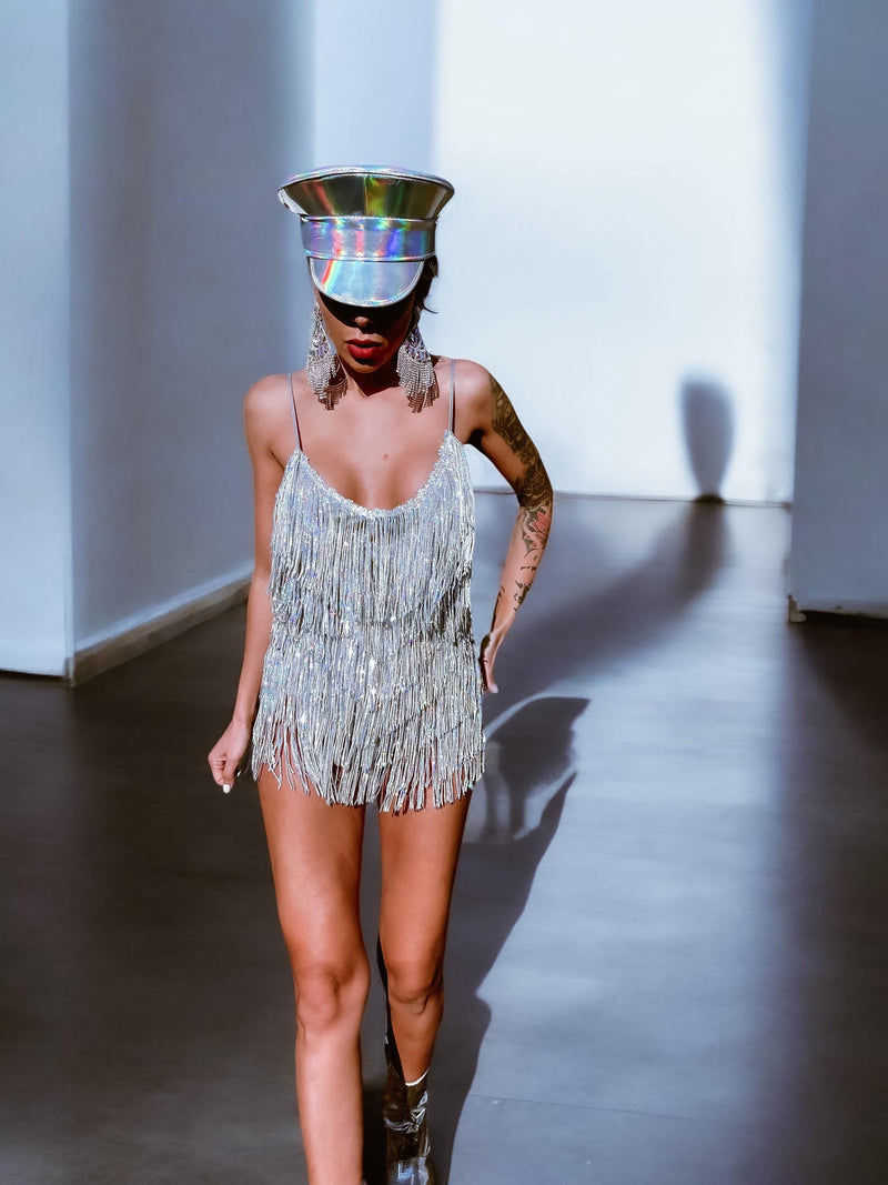 Festival Sequin Fringe Rainbow Bodysuit Romper Diamond Bachelorette Cowgirl Dress Fringe  Dress Rave Outfit Engagement Photoshoot
