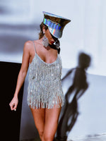 Festival Sequin Fringe Rainbow Bodysuit Romper Diamond Bachelorette Cowgirl Dress Fringe  Dress Rave Outfit Engagement Photoshoot