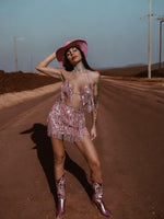 Western Cowgirl Sequin Fringe Skirt Set Space Cowboy Outfit Bachelorette Party Outfit Festival Outfit Halloween Disco Costume