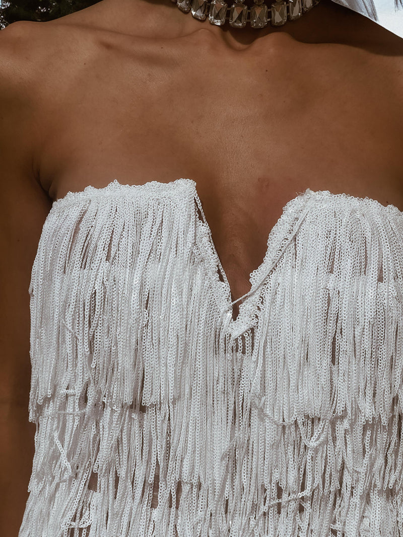 Boho Western Fringe Wedding Gown, Bachelorette Party Dress, Western Bride Gypsy Bohemian Festival Outfit, Sequin Fringe Maxi Dress