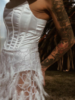 Boho Feather Fringe Wedding Gown, Western Boho Elopement Dress, Bachelorette Party Dress, Western Bride Gypsy Bohemian Festival Outfit