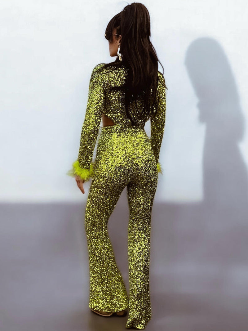 Green Disco Sequin Jumpsuit Festival Cut Out Jumpsuit Disco 70s Inspired Retro Jumpsuit Festival Rave Party Neon Sequin Cowgirl Costume