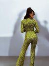 Green Disco Sequin Jumpsuit Festival Cut Out Jumpsuit Disco 70s Inspired Retro Jumpsuit Festival Rave Party Neon Sequin Cowgirl Costume