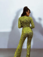 Green Disco Sequin Jumpsuit Festival Cut Out Jumpsuit Disco 70s Inspired Retro Jumpsuit Festival Rave Party Neon Sequin Cowgirl Costume
