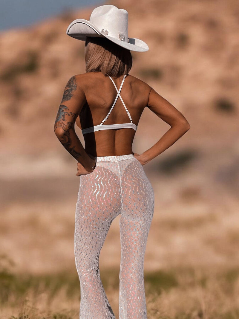 Bachelorette Western Sequin Pants Set Country Festival Cowgirl Outfit Western Bell Bottom Pants Fringe Disco Outfit