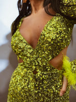 Green Disco Sequin Jumpsuit Festival Cut Out Jumpsuit Disco 70s Inspired Retro Jumpsuit Festival Rave Party Neon Sequin Cowgirl Costume
