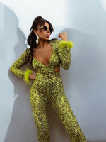 Green Disco Sequin Jumpsuit Festival Cut Out Jumpsuit Disco 70s Inspired Retro Jumpsuit Festival Rave Party Neon Sequin Cowgirl Costume