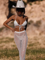 Bachelorette Western Sequin Pants Set Country Festival Cowgirl Outfit Western Bell Bottom Pants Fringe Disco Outfit