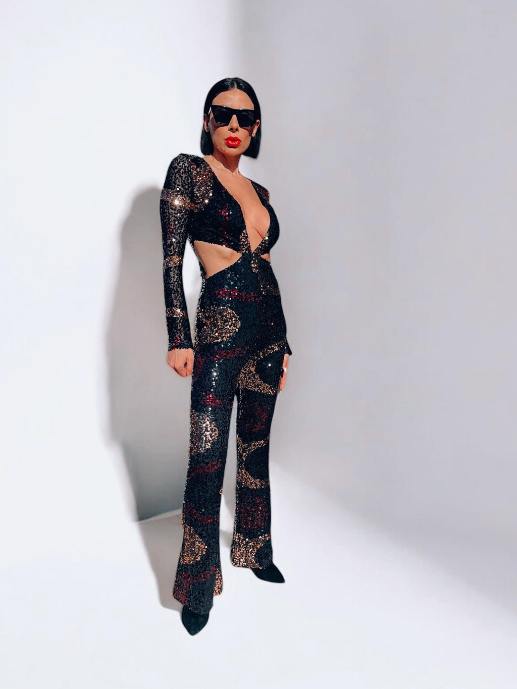 Studio 54 Disco Sequin Groovy Jumpsuit Festival Cut Out Jumpsuit