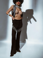 Diamond Fringe Chaps Western Bell Bottom Pants, Suede Like Chaps Pants, Festival Chaps, Country Western Cowgirl Rhinestone Fringe Pants