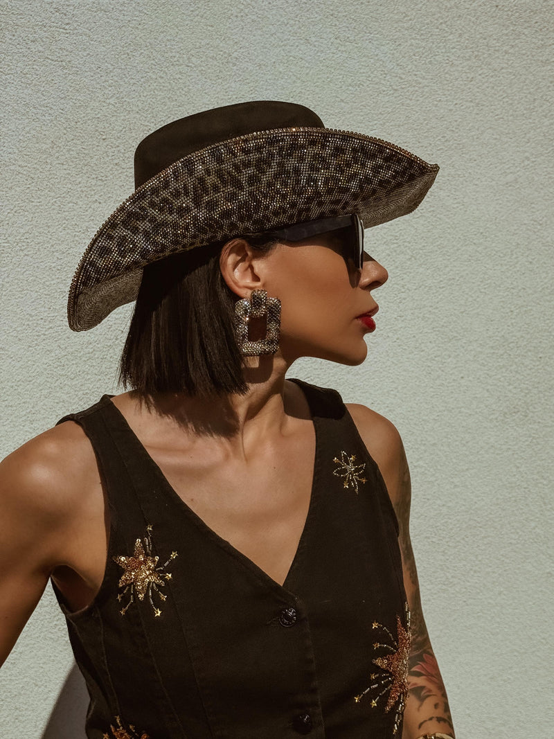 Leopard Rhinestone Diamond Cowboy Hat, Western Glam Cowboy Hat, Diamond Embellished Festival Hat,Shiny Cowgirl Hat, Diamond Bachelorette Hat