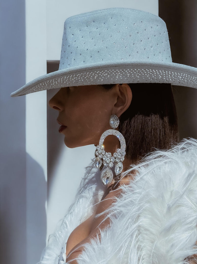 Rhinestone Diamond Denim Cowboy Hat, Western Glam Cowboy Hat, Diamond Embellished Festival Hat, Bling Shiny Cowgirl Hat, Bachelorette Hat