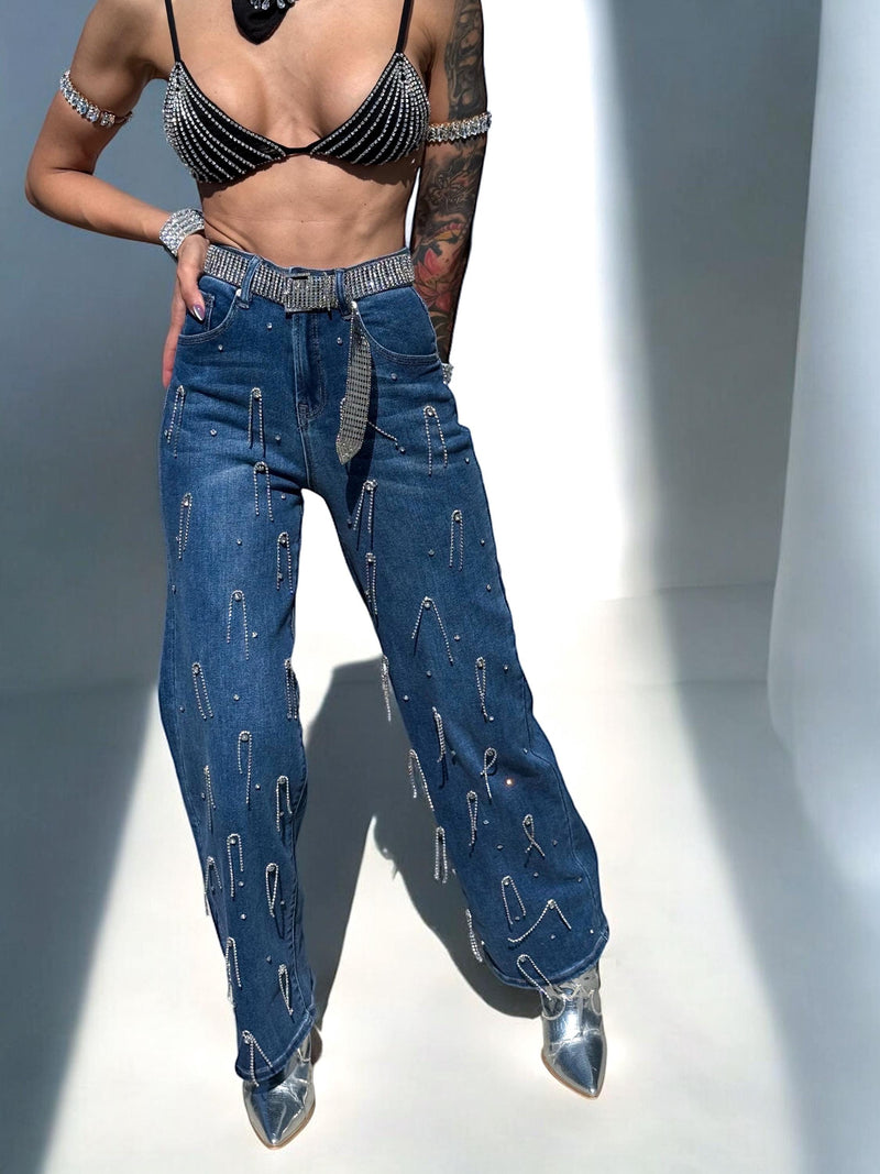 Diamond Fringe Western Flare Jeans, Festival Cowgirl Fringe Denim Pants, Cowboy Flare Fringe Jeans, Disco Rave Fringe Pants