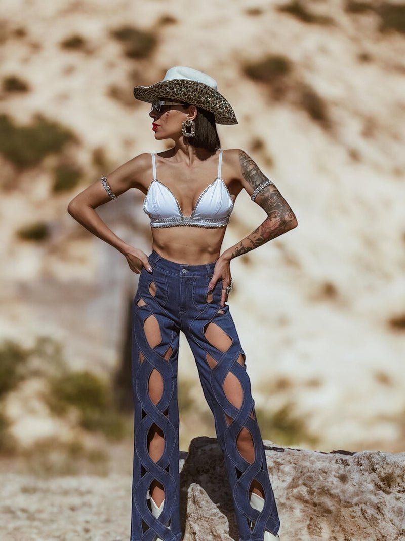 Cut Out Chaps FWestern Flare Jeans, Pu Festival Chaps Style Denim Pants, Festival Chaps, Country Western Cowgirl Denim, Chaps Bellbottoms