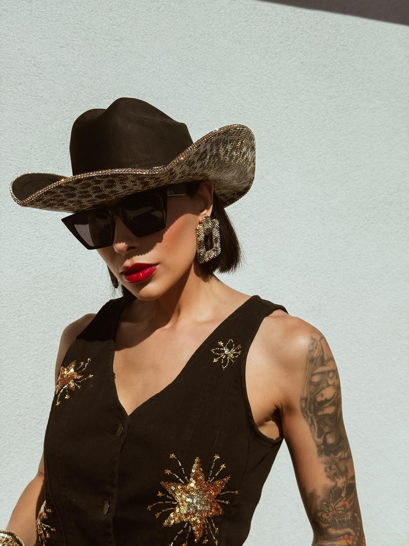 Leopard Rhinestone Diamond Cowboy Hat, Western Glam Cowboy Hat, Diamond Embellished Festival Hat,Shiny Cowgirl Hat, Diamond Bachelorette Hat