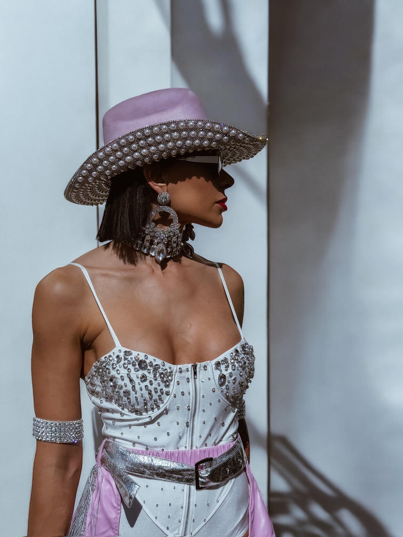 Pink Rhinestone Diamond Cowboy Hat, Western Glam Cowboy Hat, Pearl Embellished Festival Hat, Bling Shiny Cowgirl Hat, Pink Bachelorette Hat