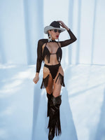 Chaps Fringe Cowgirl Festival Bikini Set, Fringe Diamond Western Outfit Set, Velvet Western Glam Set, Tassel Bikini Set, Space Cowboy Outfit