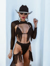 Chaps Fringe Cowgirl Festival Bikini Set, Fringe Diamond Western Outfit Set, Velvet Western Glam Set, Tassel Bikini Set, Space Cowboy Outfit
