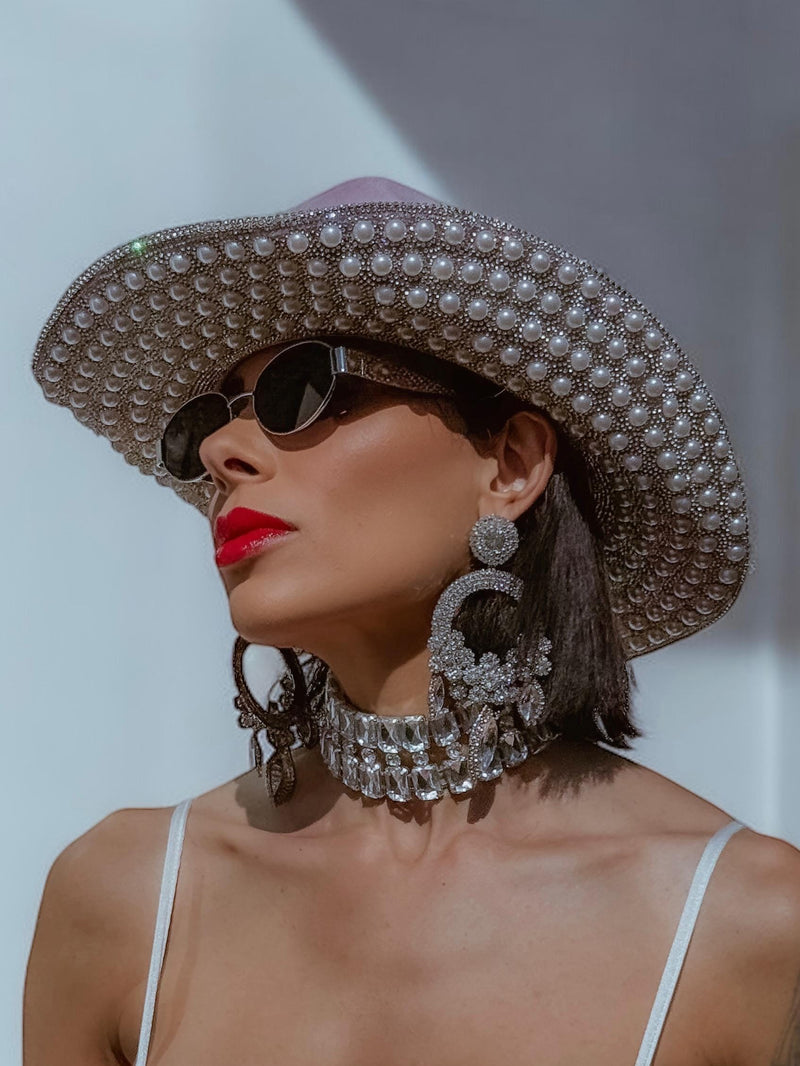 Pink Rhinestone Diamond Cowboy Hat, Western Glam Cowboy Hat, Pearl Embellished Festival Hat, Bling Shiny Cowgirl Hat, Pink Bachelorette Hat