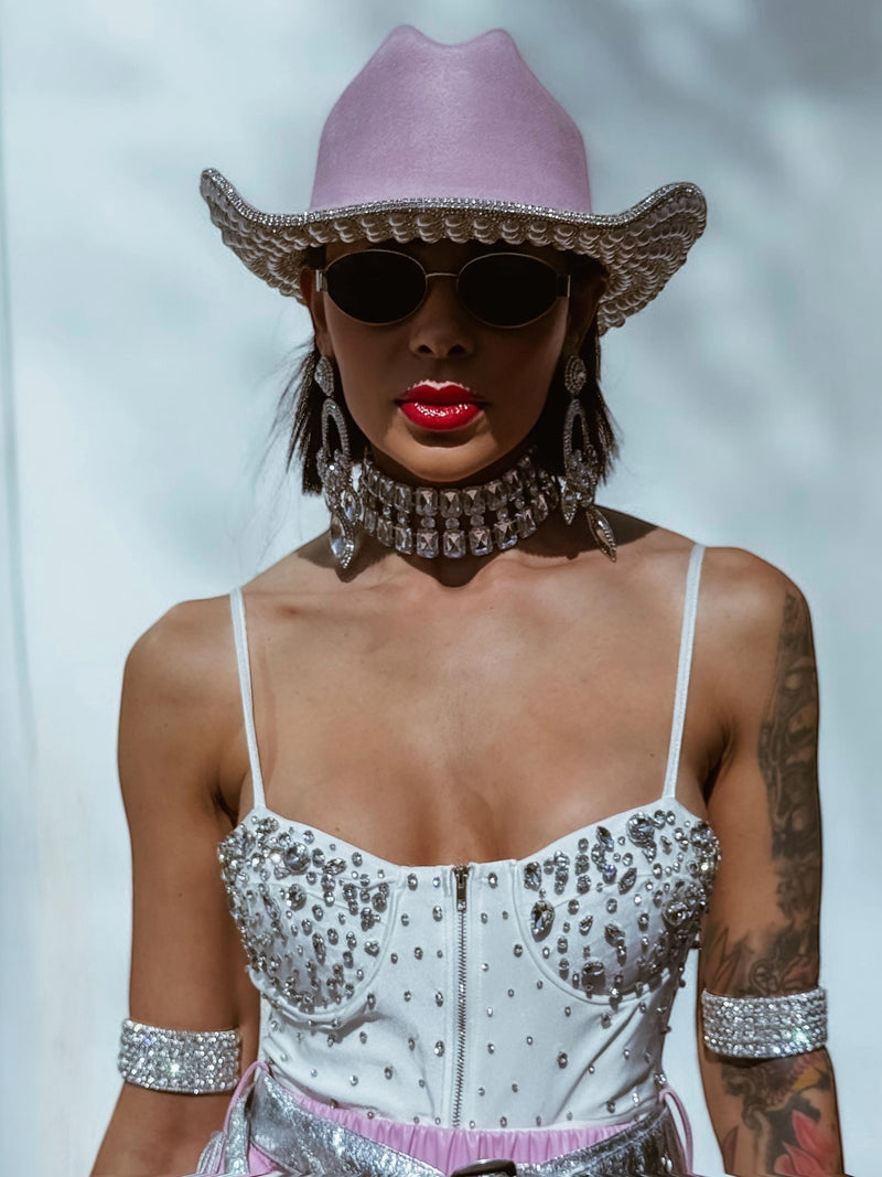 Pink Rhinestone Diamond Cowboy Hat, Western Glam Cowboy Hat, Pearl Embellished Festival Hat, Bling Shiny Cowgirl Hat, Pink Bachelorette Hat
