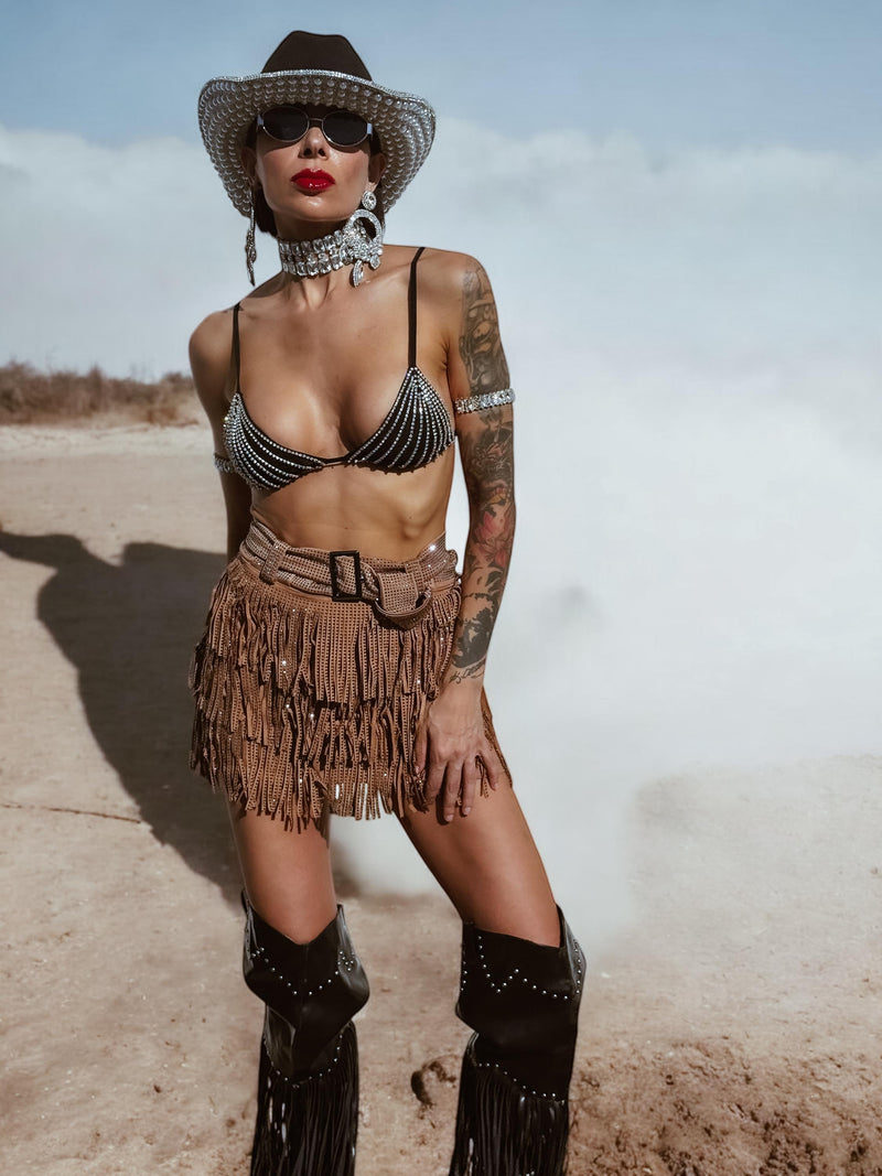 Rhinestone Fringe Western Festival Skorts, Fringe Cowgirl Skorts, Cowboy Tassel Skorts, Western Cowboy Costume Skorts, Western Glam Skort