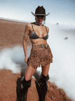 Rhinestone Fringe Western Festival Skorts, Fringe Cowgirl Skorts, Cowboy Tassel Skorts, Western Cowboy Costume Skorts, Western Glam Skort