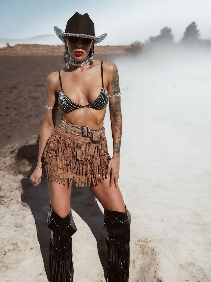 Rhinestone Fringe Western Festival Skorts, Fringe Cowgirl Skorts, Cowboy Tassel Skorts, Western Cowboy Costume Skorts, Western Glam Skort