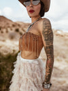 Festival Fringe Crop Top, Crocheted Fringe Western Top, Bohemian Festival Outfit Top, Brown Tassel Top, Western Fringe Crop Top