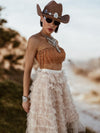 Festival Fringe Crop Top, Crocheted Fringe Western Top, Bohemian Festival Outfit Top, Brown Tassel Top, Western Fringe Crop Top