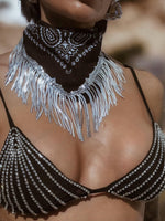Diamond Fringe Black Festival Mask Bandana, Sequin Fringe Bandana, Paisley Cowgirl Costume Mask, Fringe Western Necklace