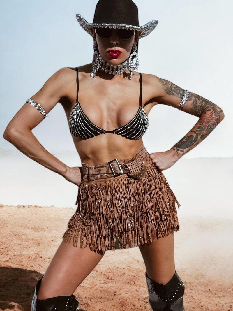 Rhinestone Fringe Western Festival Skorts, Fringe Cowgirl Skorts, Cowboy Tassel Skorts, Western Cowboy Costume Skorts, Western Glam Skort