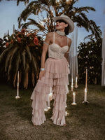 Nude Bridal Tulle Pants, Layered Tutu Pants, Fringe Festival Cowgirl Pants, Country Rave Western Hippie70 Costume Pants, Ruffle Pants