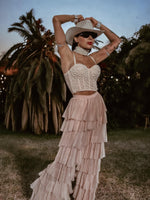 Nude Bridal Tulle Pants, Layered Tutu Pants, Fringe Festival Cowgirl Pants, Country Rave Western Hippie70 Costume Pants, Ruffle Pants
