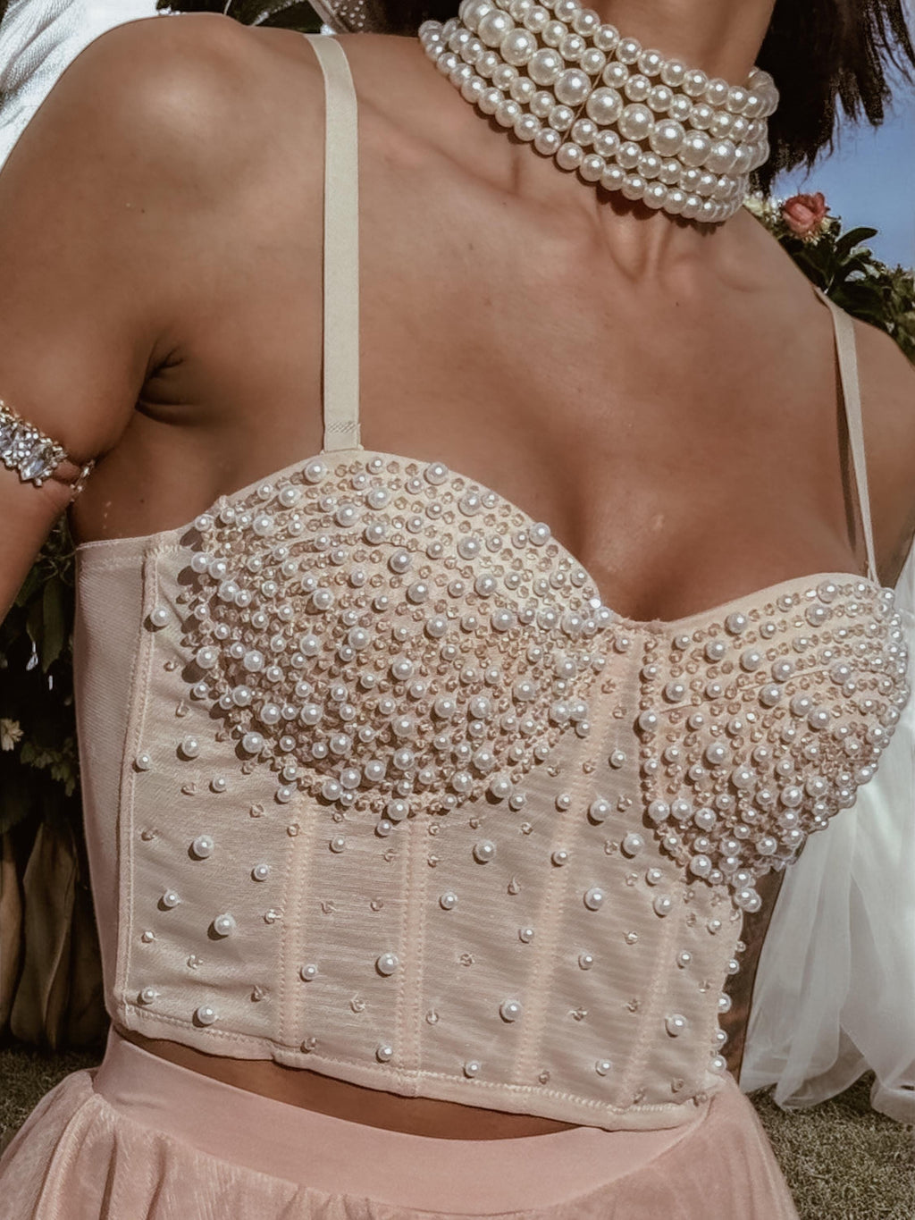 Nude Pearl Embellished Western Bustier Top, Concert Cowgirl Outfit Top, Diamond Corset, Bachelorette Party Outfit, Space Cowboy Costume Top