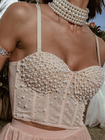 Nude Pearl Embellished Western Bustier Top, Concert Cowgirl Outfit Top, Diamond Corset, Bachelorette Party Outfit, Space Cowboy Costume Top