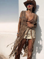Brown Fringe Macrame Vest, Cowgirl Fringe Jacket, Western Fringe Vest, Country Girl Cowgirl Vest, Barn Wedding Bridal Outfit