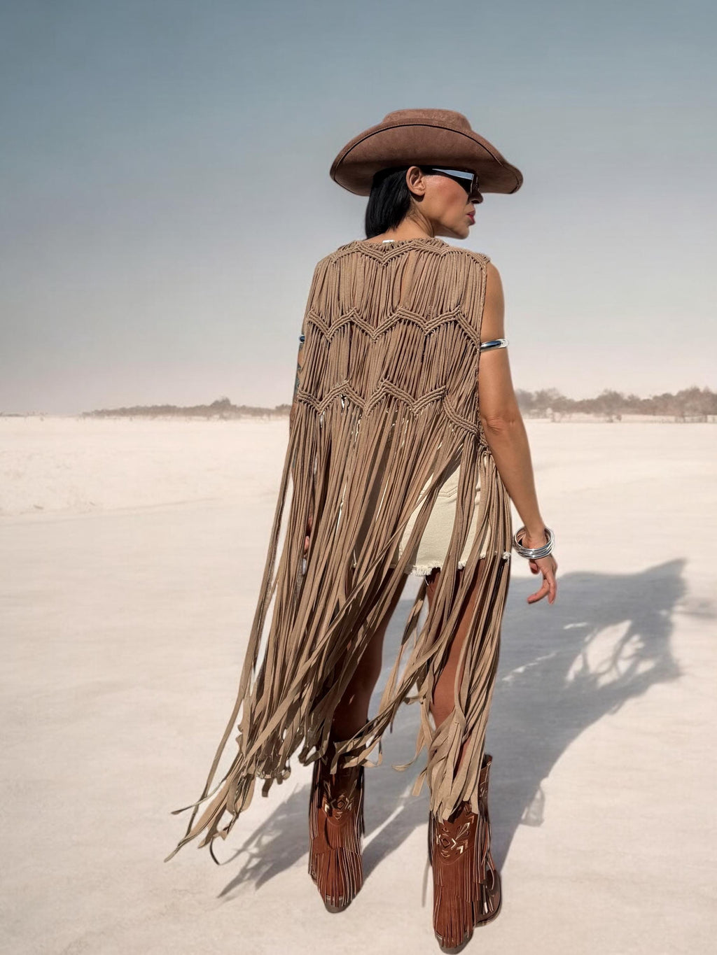 Brown Fringe Macrame Vest, Cowgirl Fringe Jacket, Western Fringe Vest, Country Girl Cowgirl Vest, Barn Wedding Bridal Outfit