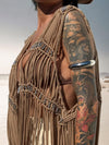 Brown Fringe Macrame Vest, Cowgirl Fringe Jacket, Western Fringe Vest, Country Girl Cowgirl Vest, Barn Wedding Bridal Outfit