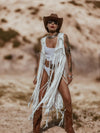 White Fringe Macrame Vest, Cowgirl Bridal Fringe Jacket, Western Fringe Vest, Country Girl Cowgirl Vest, Barn Wedding Bridal Outfit