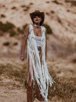 White Fringe Macrame Vest, Cowgirl Bridal Fringe Jacket, Western Fringe Vest, Country Girl Cowgirl Vest, Barn Wedding Bridal Outfit