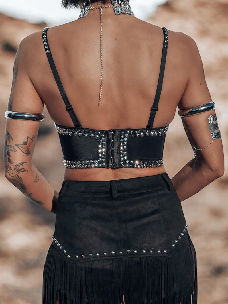 Silver Studded Western Bustier Top, Cowgirl Outfit Festival Top, Bachelorette Party Fit, Space Cowboy Costume Western Glam Top