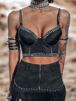 Silver Studded Western Bustier Top, Cowgirl Outfit Festival Top, Bachelorette Party Fit, Space Cowboy Costume Western Glam Top