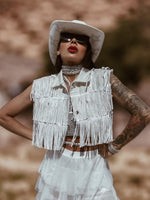 Fringe White Denim Jacket, Rhinestone Fringe Vest, Western Diamond Fringe Jacket, Country Girl Cowgirl Jacket, Barn Wedding Bridal Outfit