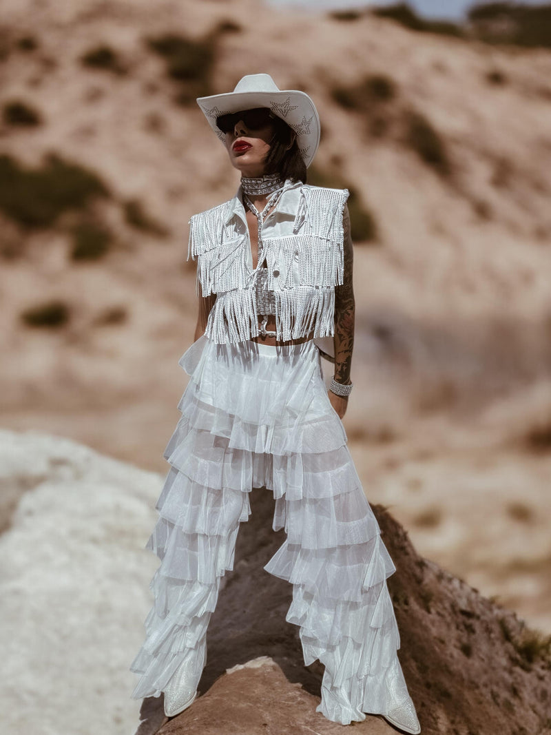 Fringe White Denim Jacket, Rhinestone Fringe Vest, Western Diamond Fringe Jacket, Country Girl Cowgirl Jacket, Barn Wedding Bridal Outfit