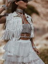 Fringe White Denim Jacket, Rhinestone Fringe Vest, Western Diamond Fringe Jacket, Country Girl Cowgirl Jacket, Barn Wedding Bridal Outfit